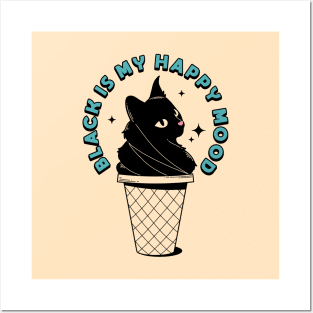 Ice Cream Black Cat in beige Posters and Art